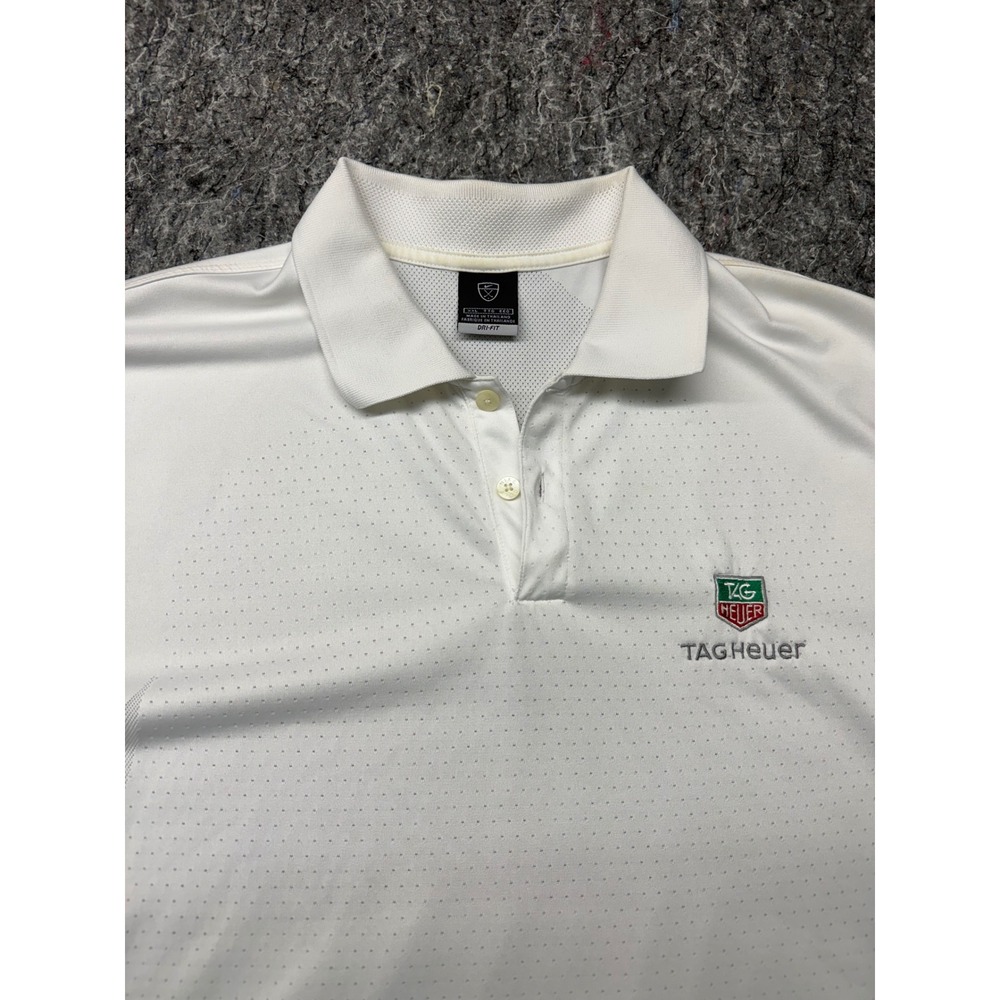 Nike Golf Dri-FIT Polo Shirt Mens XXL White TAG Heuer Embroidered Logo Short Slv